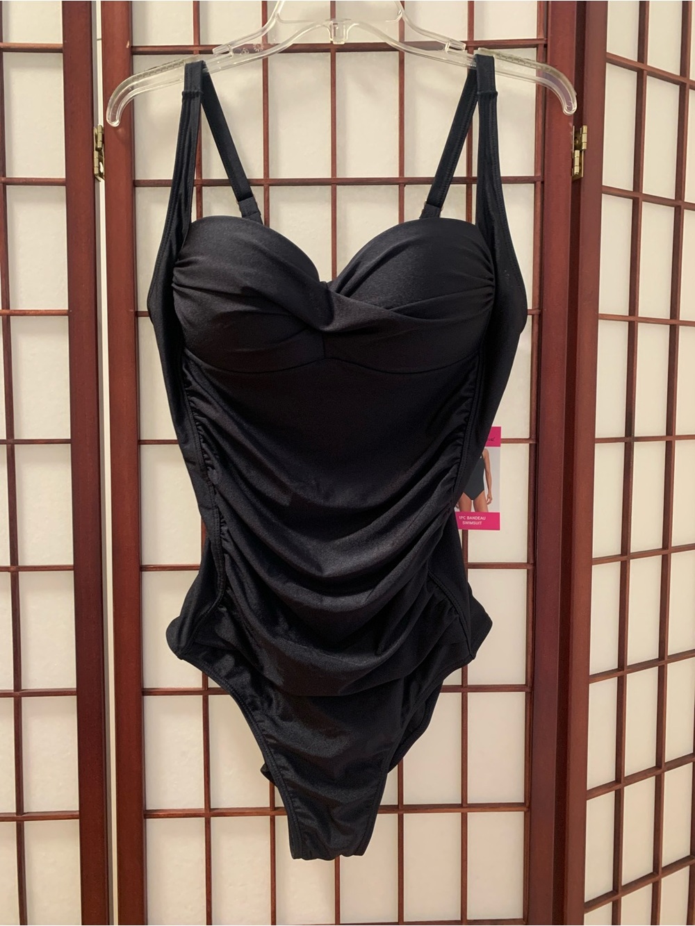 NWT BETSEY JOHNSON BLACK 1-Piece Bandeau Style Swimsuit in Size L - Picture 1 of 13